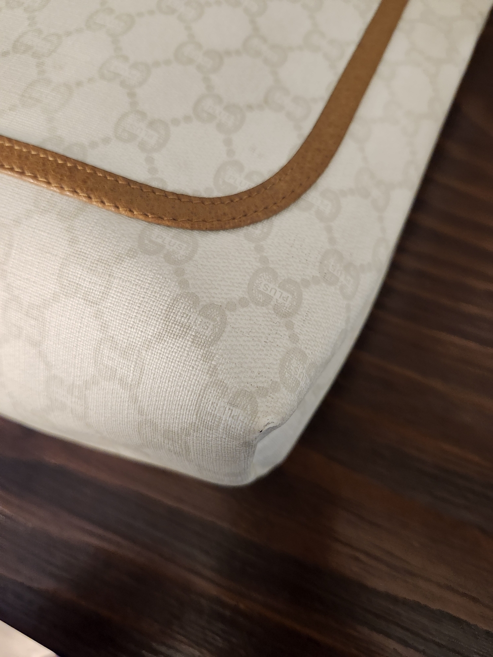 Gucci GG Plus White And Tan Sherry Line Supreme Tall Tote With Web Straps - Picture 9 of 16